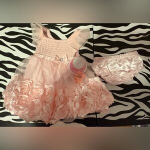Pink Baby Tulle Rosette Dress with Bloomer